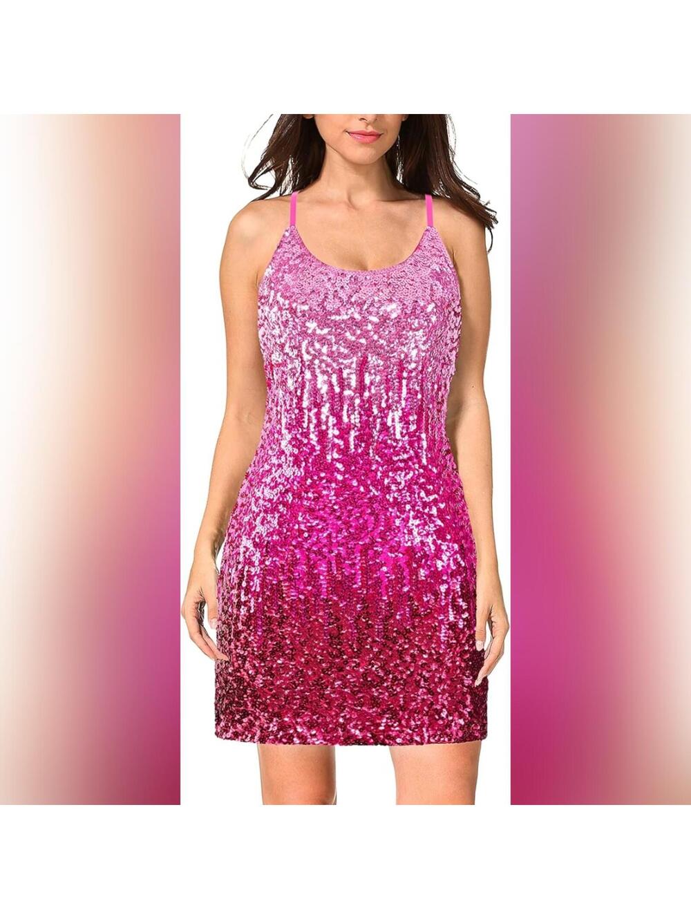 NWT Maner Glitter Sequin Adjustable Spaghetti Strap Sparkle Party Dress, Large